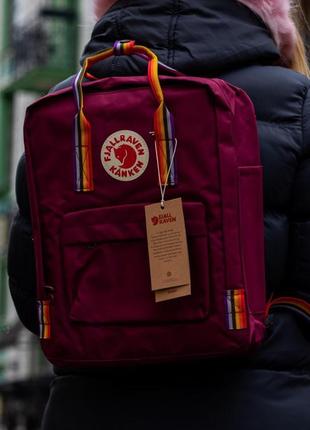 Рюкзак бордового кольору з різнокольоровими ручками fjallraven...4 фото
