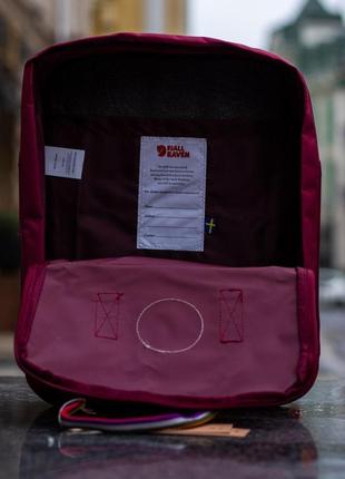 Рюкзак бордового кольору з різнокольоровими ручками fjallraven...5 фото