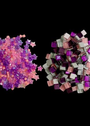 Набір шматочків мозаїки скло зірочка мікс фіолетовий, рожевий, білий 200 гр 150-180 штук товщина 4 мм7 фото
