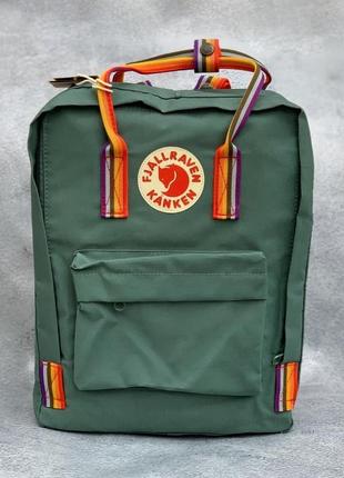 Рюкзак колір хакі з різнокольоровими ручками fjallraven kanken...