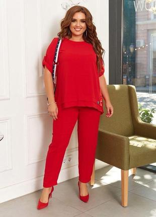 Жіночий костюм двійка брюки з блузкою колір червоний skl92-2975192 фото