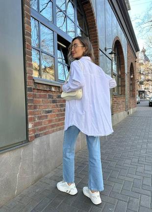 Рубашка женская белая оверсайз базовая на пуговицах с карманом качественная стильная6 фото