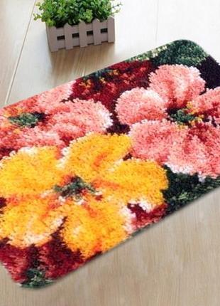 Набір для килимової вишивки килимок квіти (основа-канва, нитки, гачок для килимової вишивки)1 фото
