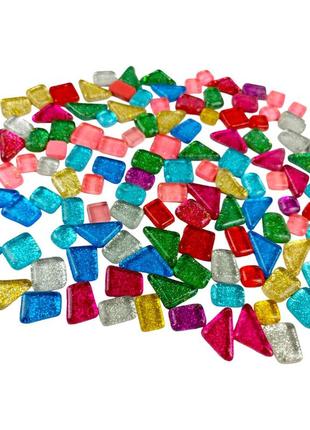 Набір шматочків мозаїки камінці мікс різнобарвний з блисками 200 гр 150-170 шт декоративні каміння для декору8 фото