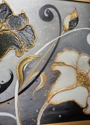 Объемная интерьерная картина "черное и белое", полотно 40×50см., текстурная паста,...