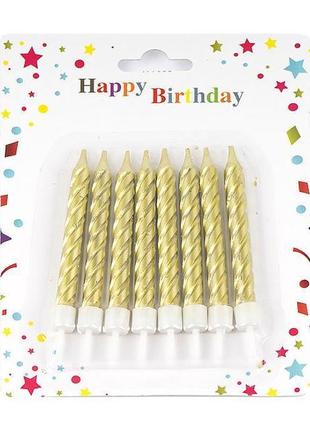 Набір свічок для торта "золото" спираль, 8 шт, довжина свічки-9 см, на блістері /576/ (89231)  ish1 фото