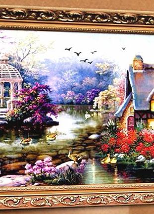 Набор для вышивки крестом   "беседка на воде "  60х30 см   шелк