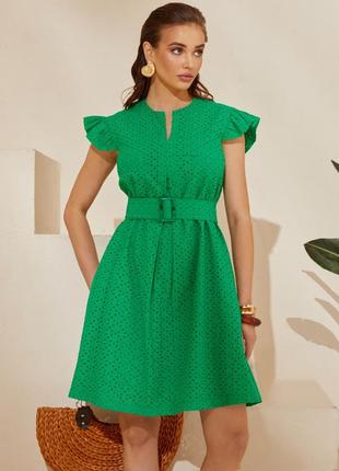 Зеленое платье из прошвы средней длины 80657