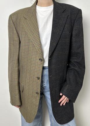 Теплый плотный шерстяной пиджак двойной upcycling оверсайз7 фото