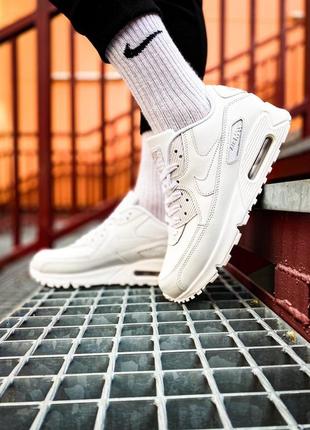 Женские кроссовки nike air max 90 leather "all white"