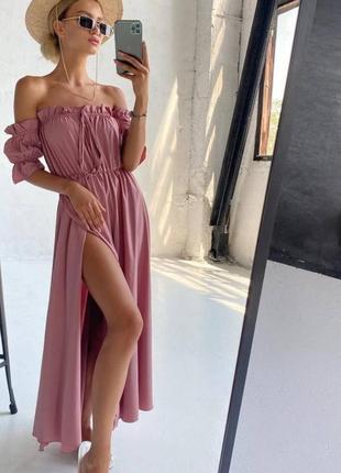 Сукня міді однотонна з розрізом по нозі якісна стильна трендова фрез білий