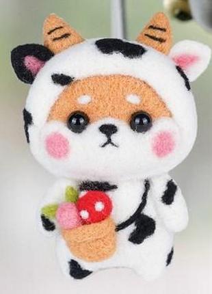 Набор для валяния из шерсти щенок сяо коровка  + инструменты + шнурок