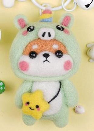 Набор для валяния из шерсти щенок сяо единорог  + инструменты + брелок