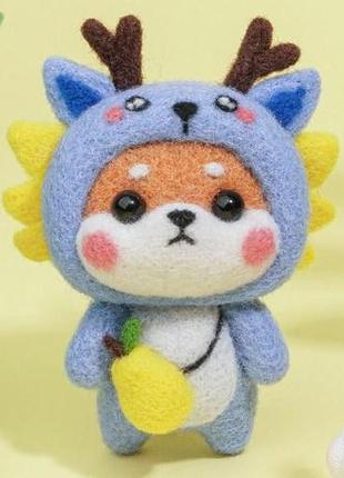 Набор для валяния из шерсти щенок сяо дракон + инструменты + шнурок