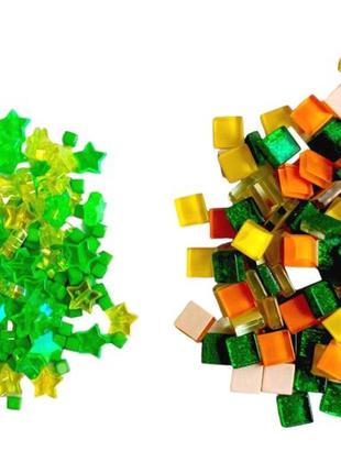 Набір шматочків мозаїки скло зірочка мікс зелений,жовтий 200 гр 150-180 штук товщина 4 мм1 фото