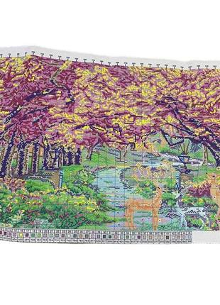 Набор для вышивки крестом  пейзаж цветущая аллея олени размер картины  90*45 см3 фото