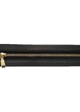 Молния - змейка металлическая для сумок цвет черный/золото кожзам с отверстиями 15 см