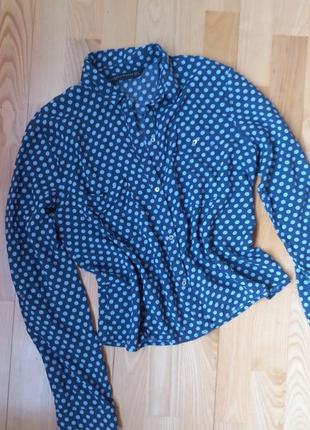 Синяя блуза в горошек zara блузка зара рубашка с длинным рукавом1 фото