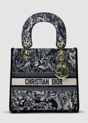 👜 christian dior medium lady d-lite bag black/tiger2 фото