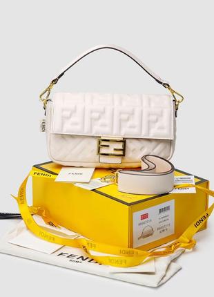 👜 fendi baguette cream leather bag