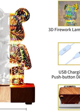 Светильник ночник bear 7 цветов usb 3d настольная лампа проектор gift box