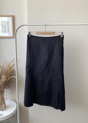 Wallis чорна лляна міді спідниця юбка льон вінтаж1 фото