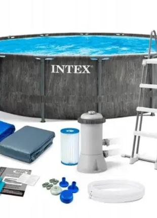 Intex каркасный круглый бассейн, 457 x 122 см, картриджный насос-фильтр, лестница, тент