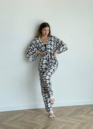 ❗️sale❗️ костюм принт слони кімоно та штани бавовна 70% штапель