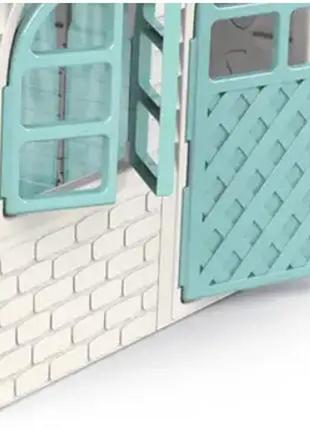 Пластиковий дитячий ігровий сірий будиночок із бірюзовими штор...2 фото