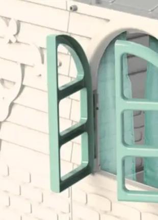 Пластиковий дитячий ігровий сірий будиночок із бірюзовими штор...3 фото