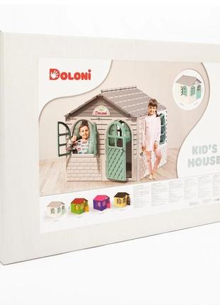 Пластиковий дитячий ігровий сірий будиночок із бірюзовими штор...6 фото
