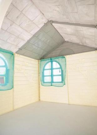 Пластиковий дитячий ігровий сірий будиночок із бірюзовими штор...7 фото