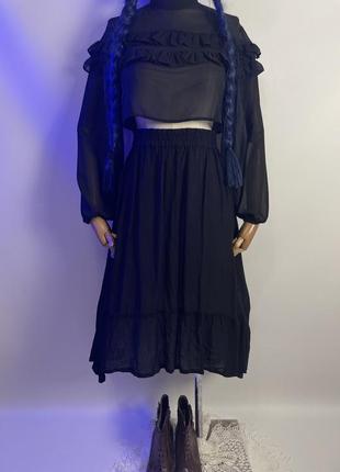 Новая длинная пышная юбка макси с рюшей готический стиль3 фото
