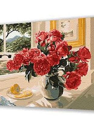 Картина по номерам цветы розы на подоконнике 40х50 см арт-крафт 12115-ac