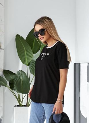 Жіноча чорна якісна футболка з коротким рукавом в стилі прада prada3 фото