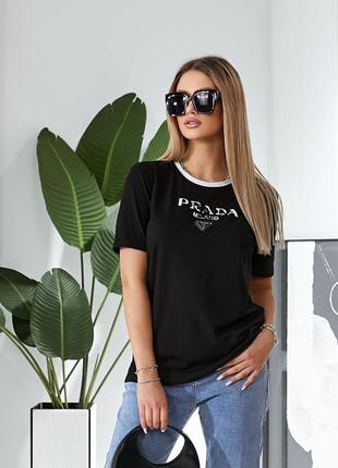 Жіноча чорна якісна футболка з коротким рукавом в стилі прада prada1 фото