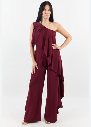 Комбинезон karren millen compact viscose one shoulder ruffle jumpsuit размер 12