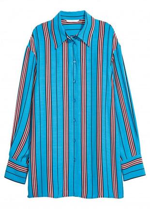 Яскрава блакитна блуза-сорочка у смужку із віскози h&m #31941 фото