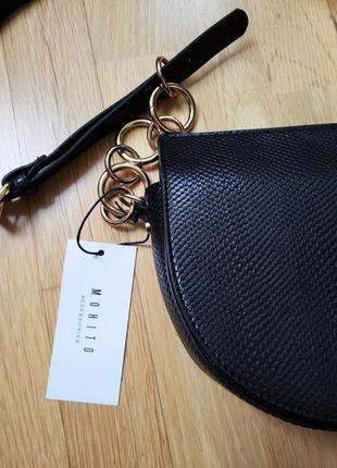 Новая черная кожаная сумка седло длинной ручкой кроссбоди женская классическая2 фото