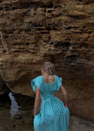 Муслиновое голубое платье ❤️ легкое платье миди 💕9 фото
