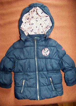 Куртка синяя с сиреневой подкладкой минни маус disney холодная осень 12-18 мес.