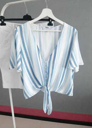 Фирменная вискозная короткая блуза в полоску_#120b2 фото