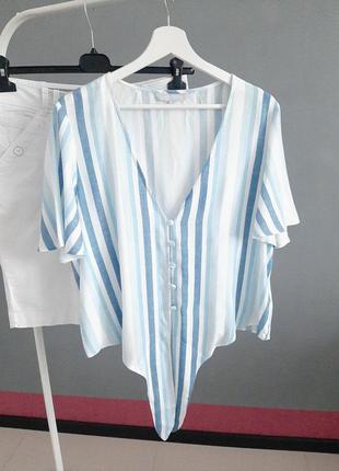 Фирменная вискозная короткая блуза в полоску_#120b3 фото