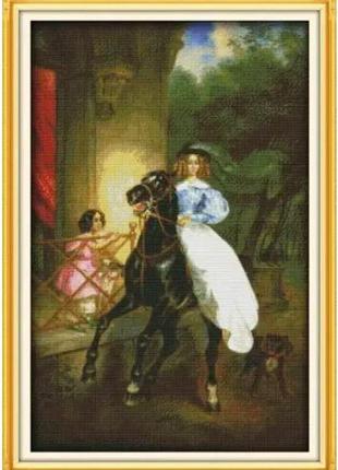 Набор для вышивания по нанесённой на канву схеме "the horse riding woman". aida 14ct printed, 43*62 см1 фото