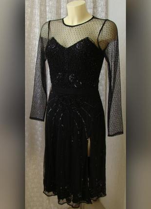 Платье черное шикарное вечернее вышивка бисер миди frock&frill р.42-44 6462