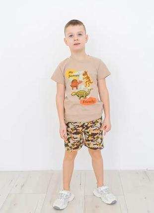 Костюм, комплект футболка шорты для мальчика с динозаврами