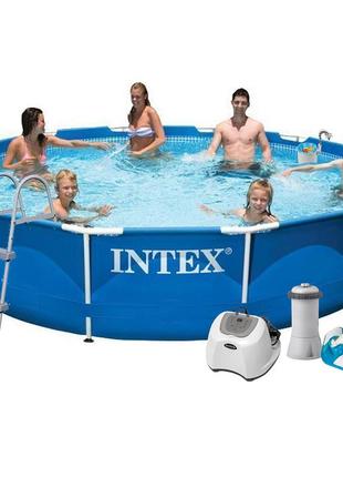 Каркасний басейн intex 28210 - 7, 366 x 76 см (4 г/год, 3785 л/год, тент, підстилка, драбина, набір для1 фото