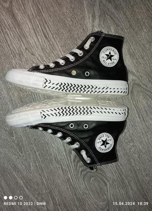 Стильные черные высокие кеды converse 35р. хайтопы под кожу6 фото