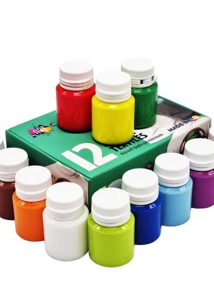 Набір акрилових фарб для текстилю 5027-ac акрилова фарба для розпису тканини, 12 кольорів по 20 мл1 фото
