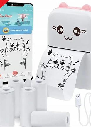 Портативний кишеньковий дитячий принтер міні принтер з термодруком рожевий + папір 5+1 шт